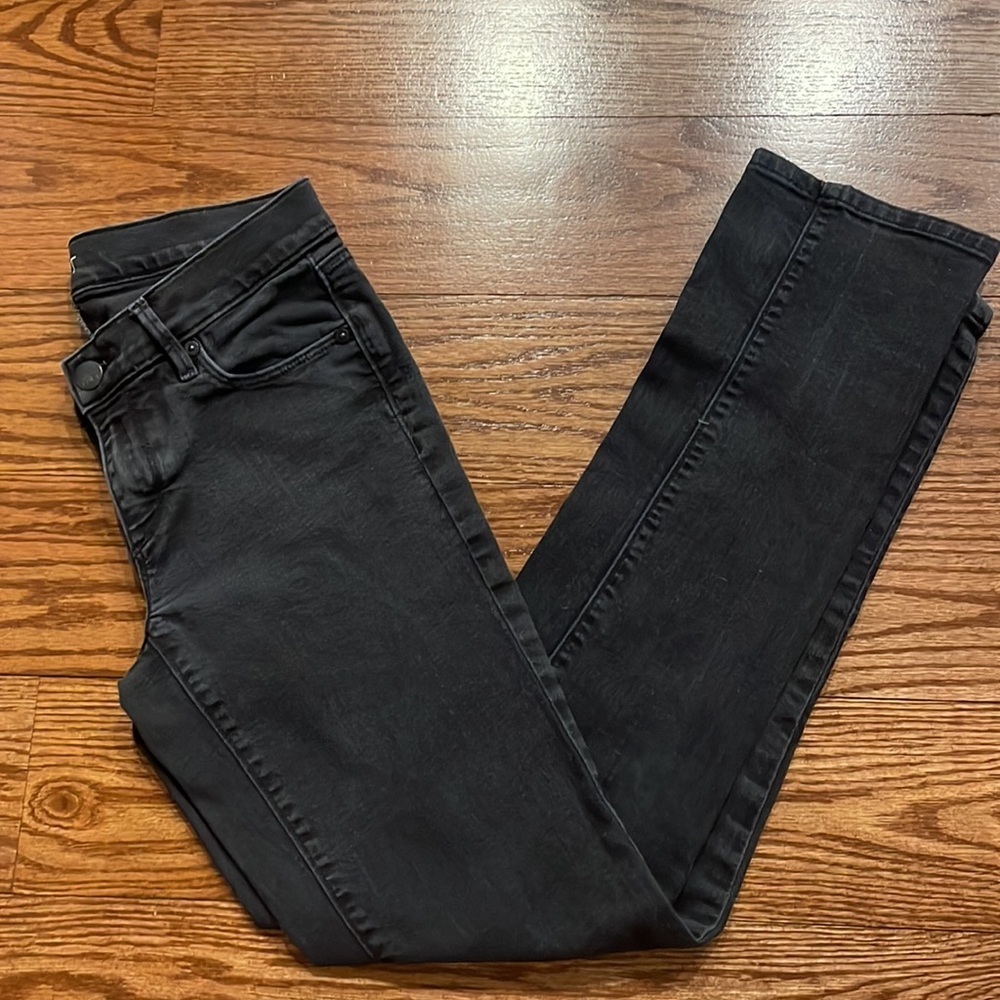 ANN TAYLOR LOFT MODERN STRAIGHT stretch black wash jeans 5 pocket size 27 / 4